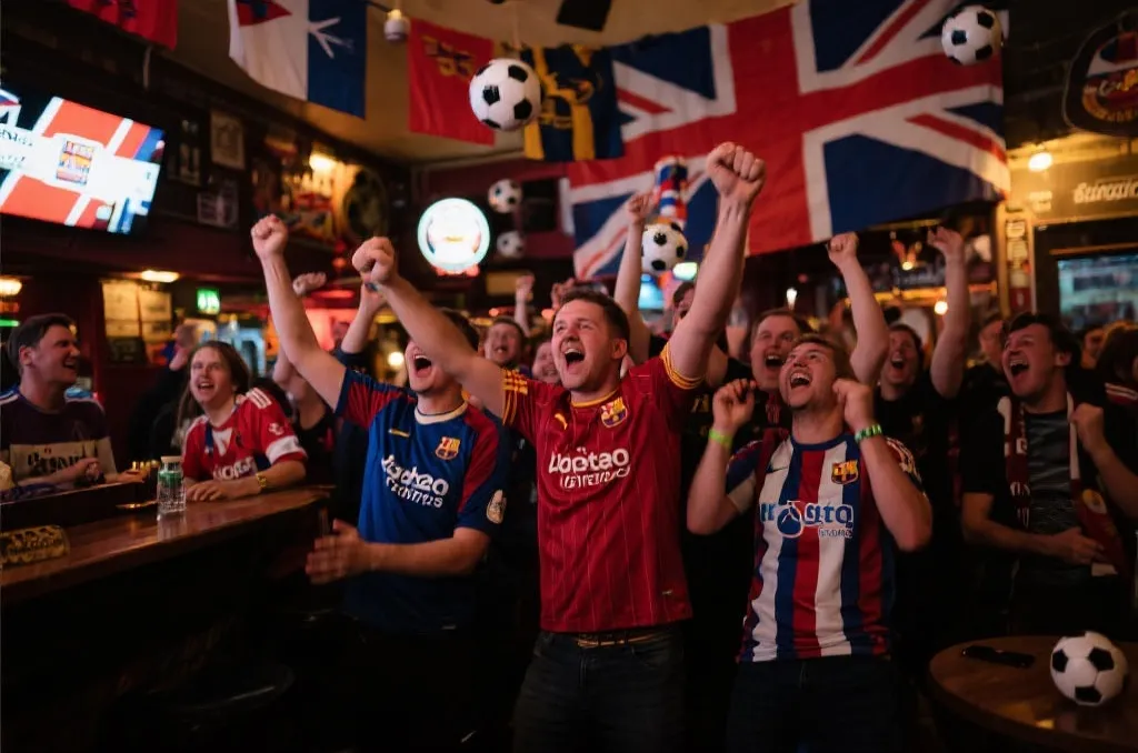 球迷在异国餐厅举杯庆祝进球